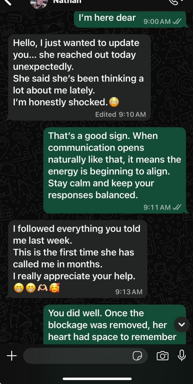 Client chat proof showing spiritual guidance results